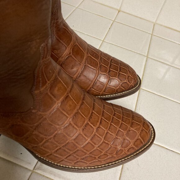 BROWN Monogrammed CUSTOM hand-crafted ALLIGATOR BOOTS 12 EE main image 13